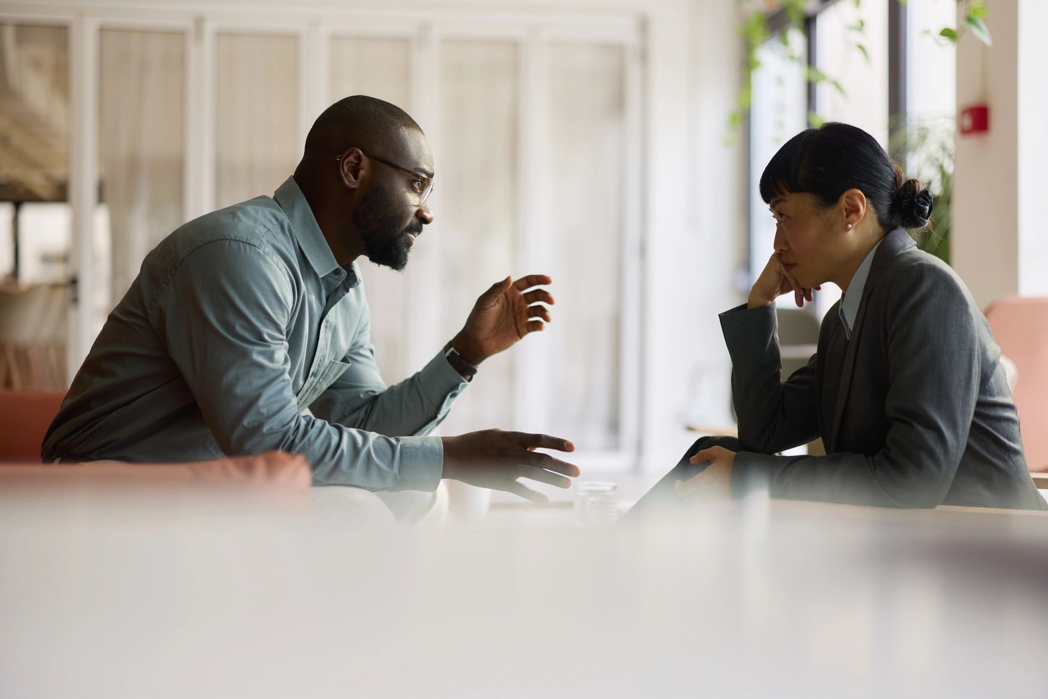 Two professionals in a business consultation meeting